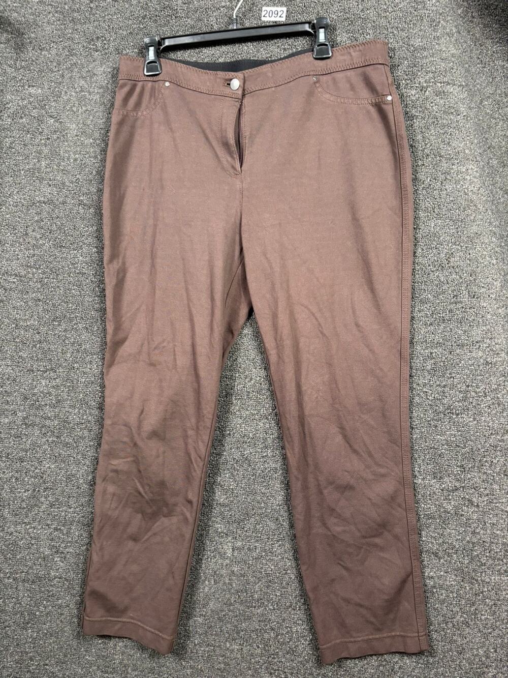 Chicos Skinny Pants Womens Size 2 Short US 12 Brown Solid Ponte Faux Pocket Slim